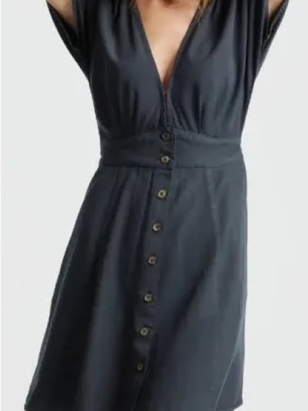 Quince Black V-Neck Button-Front Midi Dress